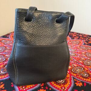 Vintage Coach Leather Top Draw-string style Backpack Bag in Black Pebble